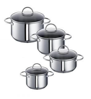 Rohe Ravenna Nimm-4-Set 4-tlg. Edelstahl Kochtöpfe mit Glasdeckel